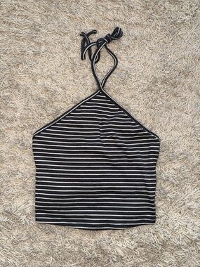 Forever 21 Black and White Striped Halter Crop Tank